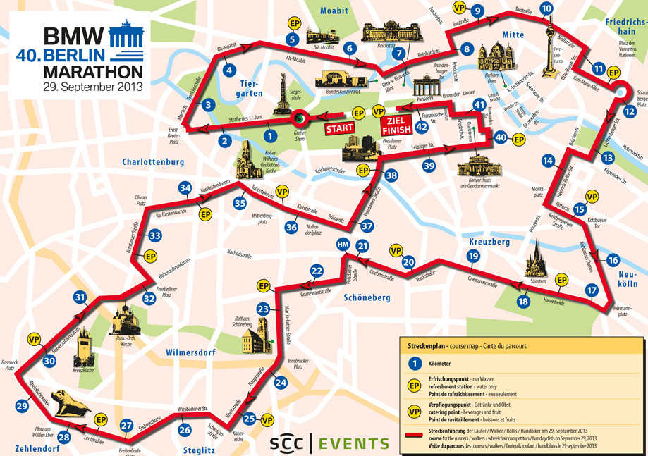 Mapa do trajeto da maratona de Berlim 2014