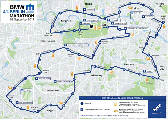 Maratona de Berlim 2014 - Mapa do Trajeto