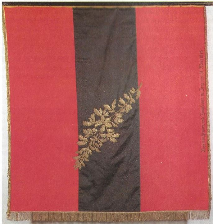 A bandeira da Fraternidade estudantil de Jena (Fonte: de.wikipedia.org/wiki/Urburschenschaft)
